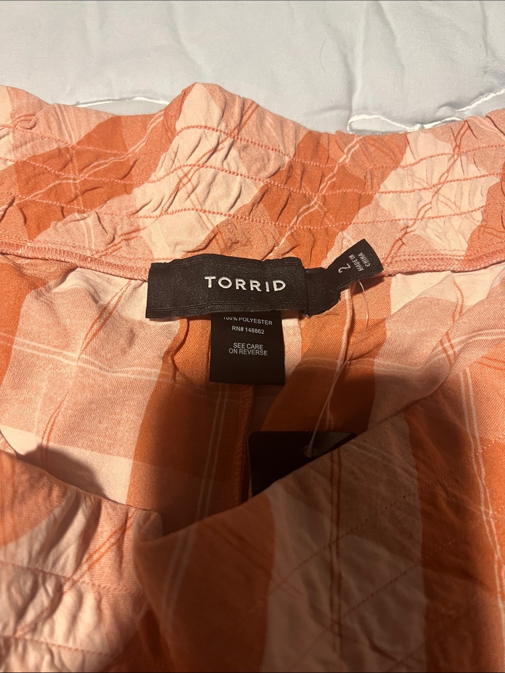 torrid Peach & Coral Plaid High-Rise Women’s Shorts - Picture 2 of 4